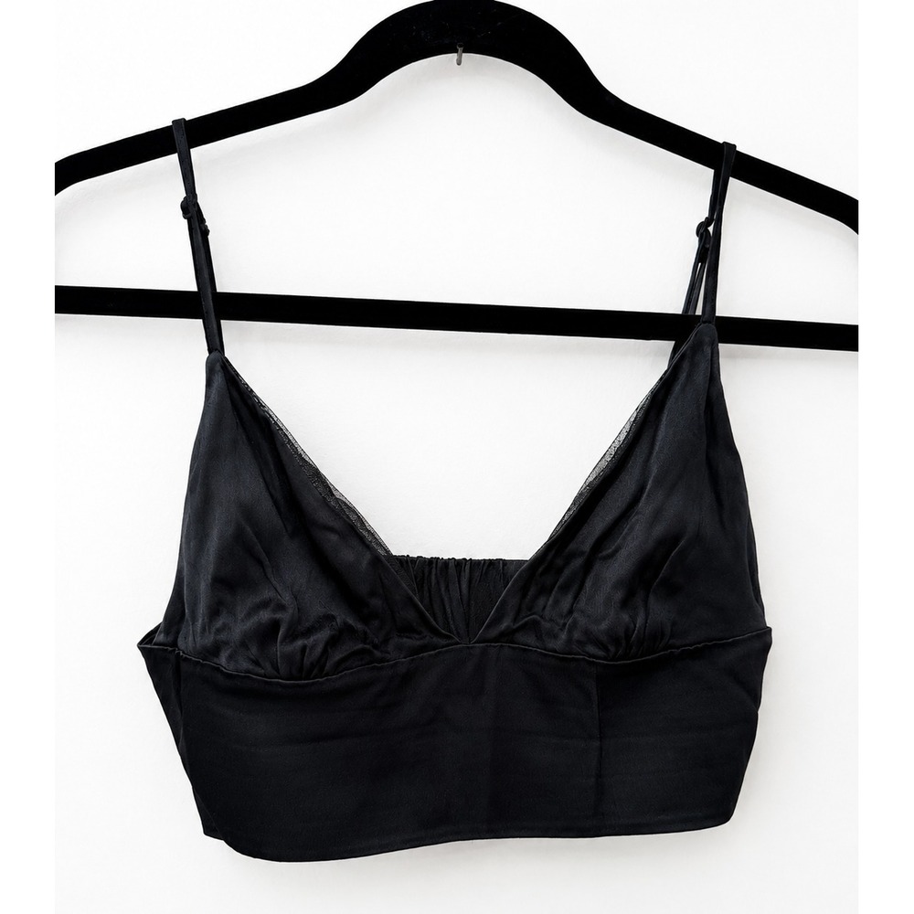 Zara Satin Bralette Crop Top Women's Size M Black Sleeveless Casual